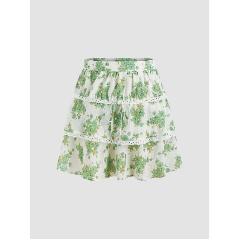 Cider Mid Waist Floral Mini Skirt (S)
