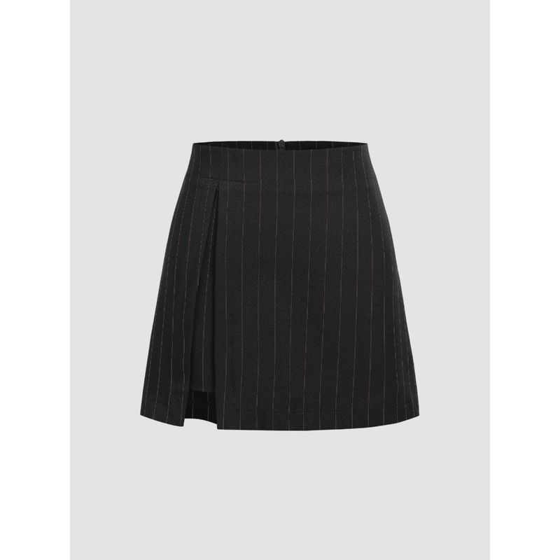 Cider Pinstripe High Waist Slit Mini Skirt (S)