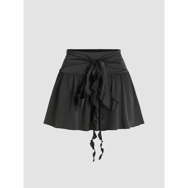 Cider Knotted Ruffle High Waist Mini Skirt (S)