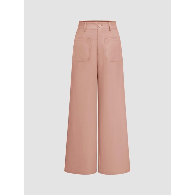 Cider High Rise Solid Pocket Wide Leg Trousers (L)