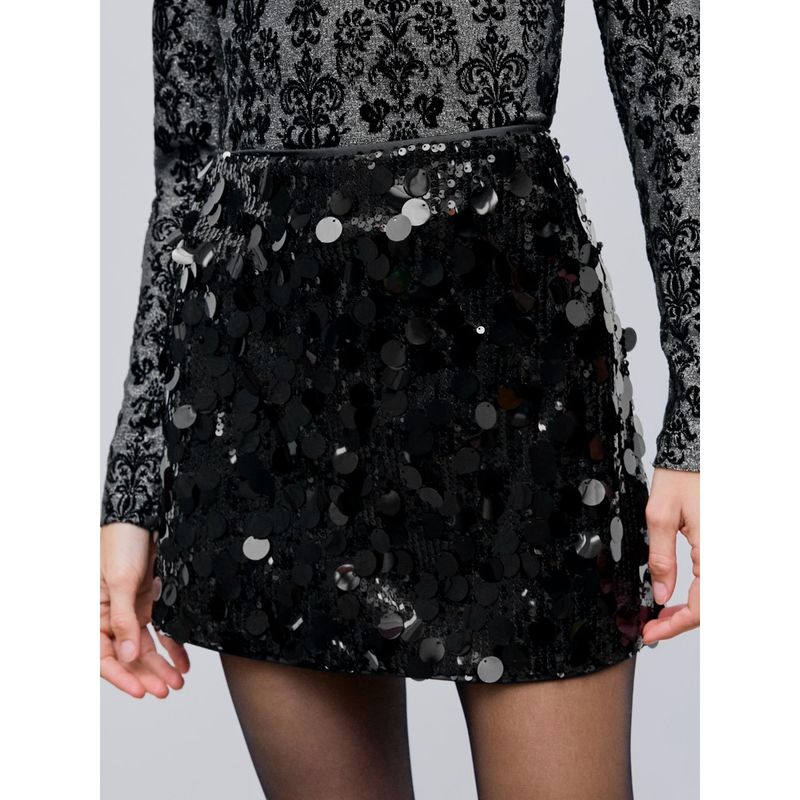Cider Black Sequin Mid Waist Mini Skirt (XS)