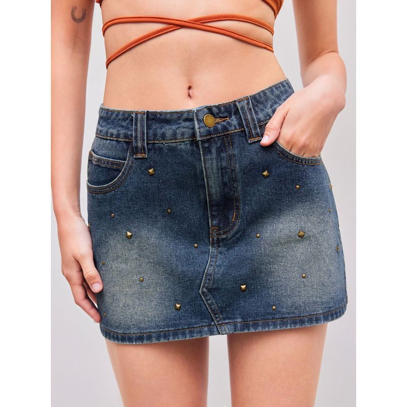 Cider Denim Low Rise Rivet Solid Mini Skirt (S)