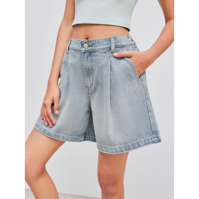 Cider Denim Mid Rise Solid Pocket Bermuda Shorts (S)