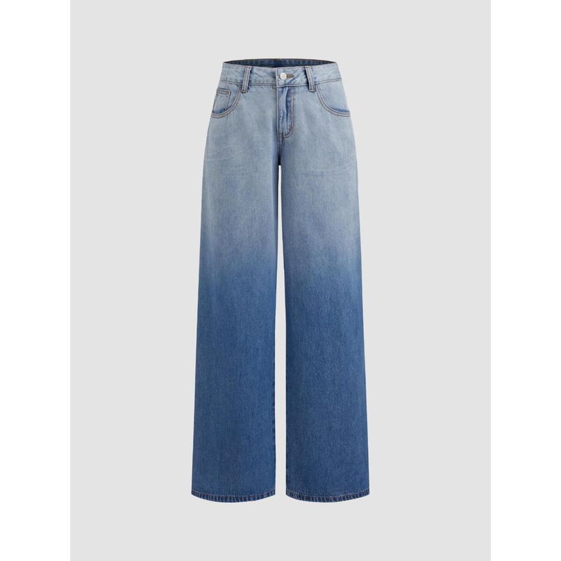 Cider Blue Denim Mid Rise Gradient Straight Leg Jeans (XS)