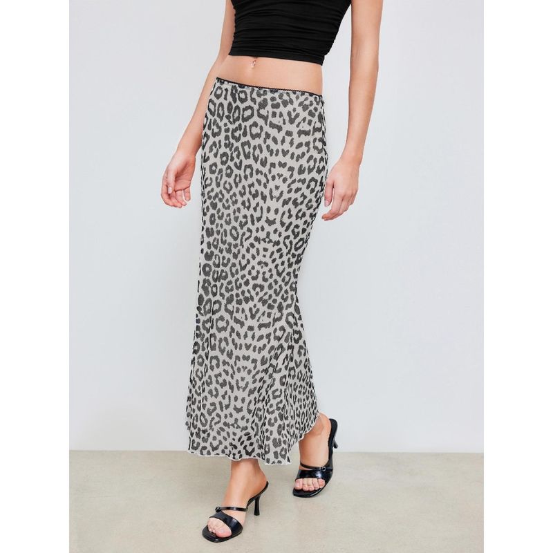 Cider Black Mesh Mid Rise Leopard Maxi Skirt (M)