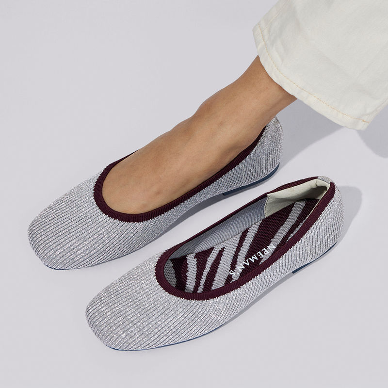 Neeman's Metallic Square Flat Ballerinas - Silver (UK 3)