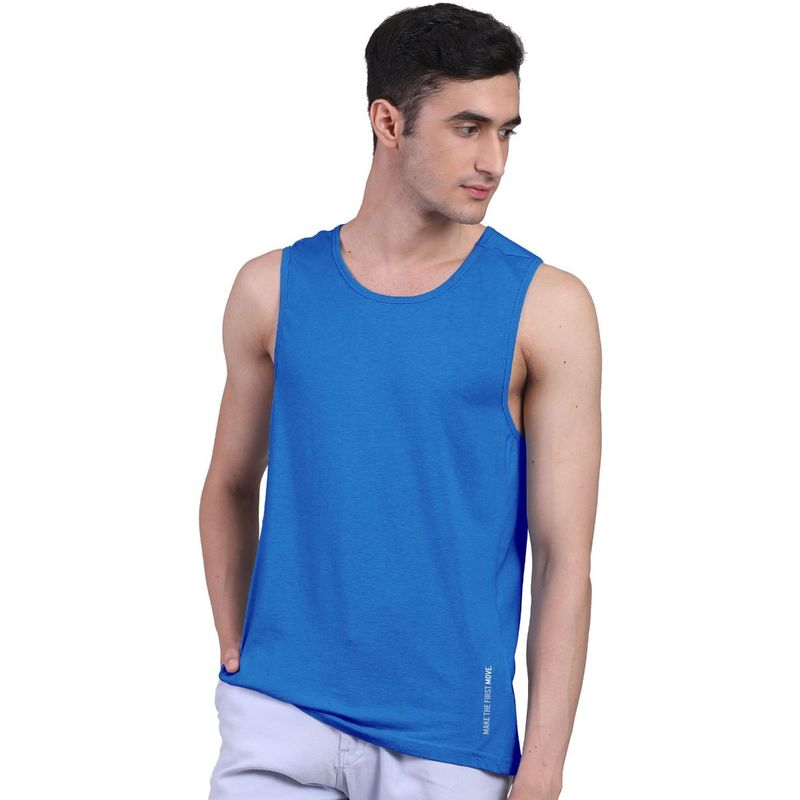 FREECULTR Mens Twin Skin Bamboo Cotton Anti Microbial Active Vest Blue (XL)