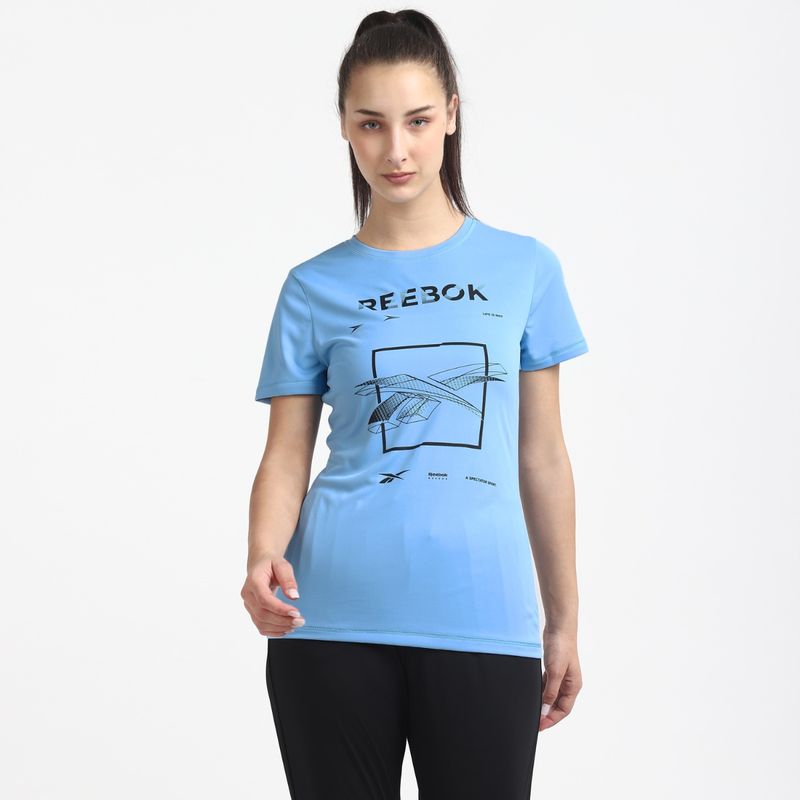 Reebok PRIME W GRAPHIC TEE Blue Training T-Shirts (XS)