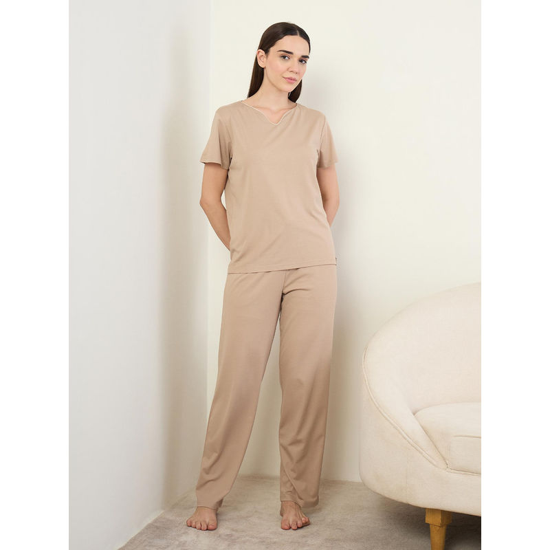 Sweet Dreams Womens Solid Pyjama with Top Beige (S)