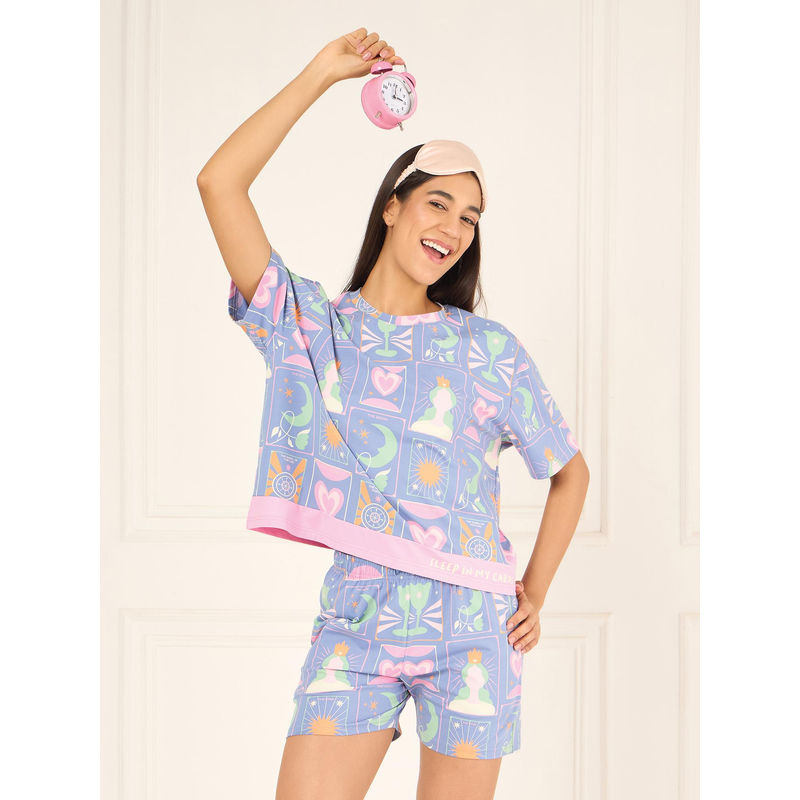 Sweet Dreams Womens Graphic Printed Top with Shorts Blue (S)