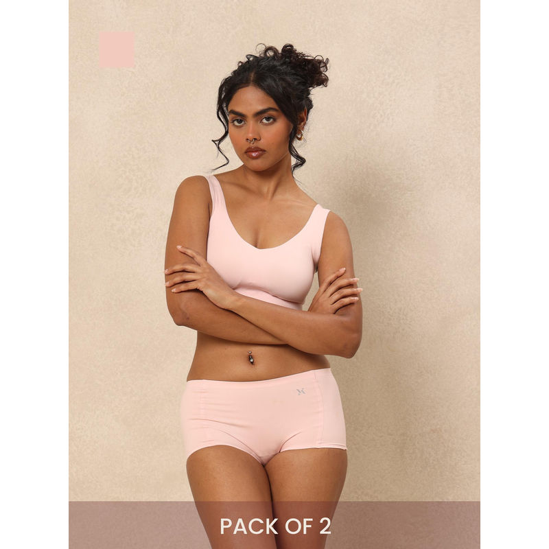 Krvvy Women Seamless High Coverage Lightweight & Breathable Boyshorts Pink (Pack of 2) (2XL-3XL)