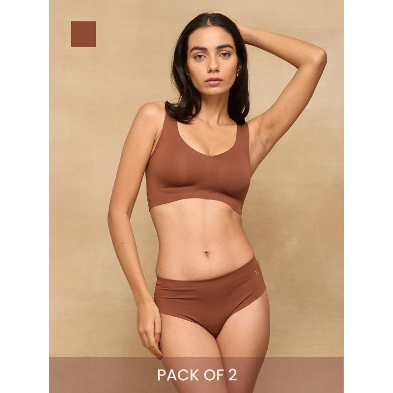 Krvvy Women Seamless Mid-Rise Thong Panty Ultrasoft Invisible Cotton Brown (Pack of 2) (2XL-3XL)