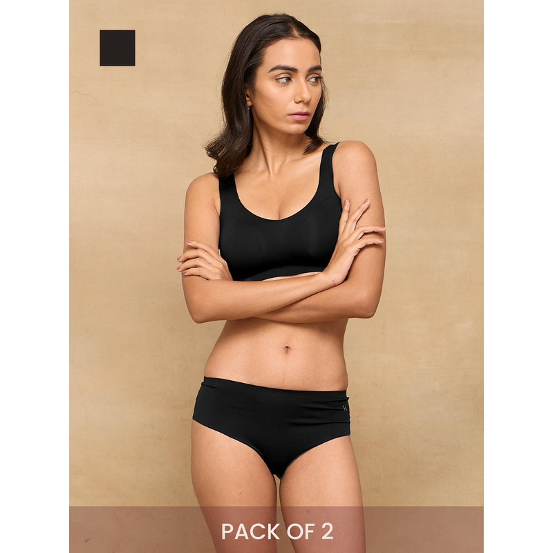 Krvvy Women Seamless Mid-Rise Thong Panty Ultrasoft Invisible Cotton Black (Pack of 2) (4XL-5XL)