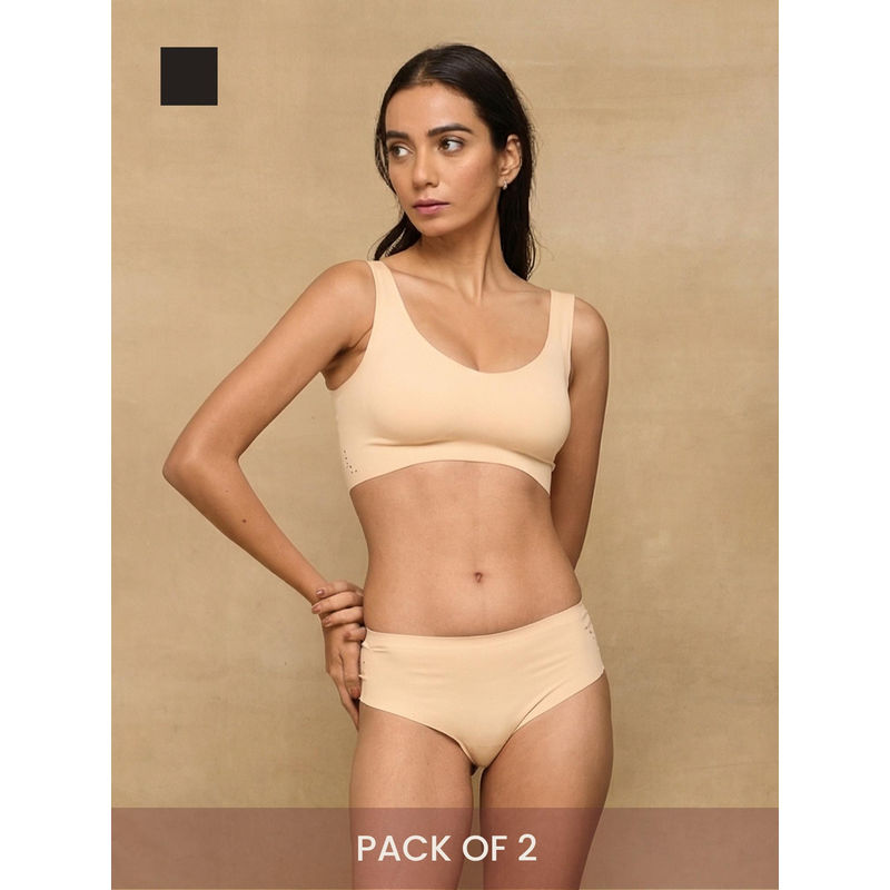 Krvvy Women Seamless Ultrasoft Invisible Mid-Rise Thong Panty Multi-Color (Pack of 2) (2XL-3XL)