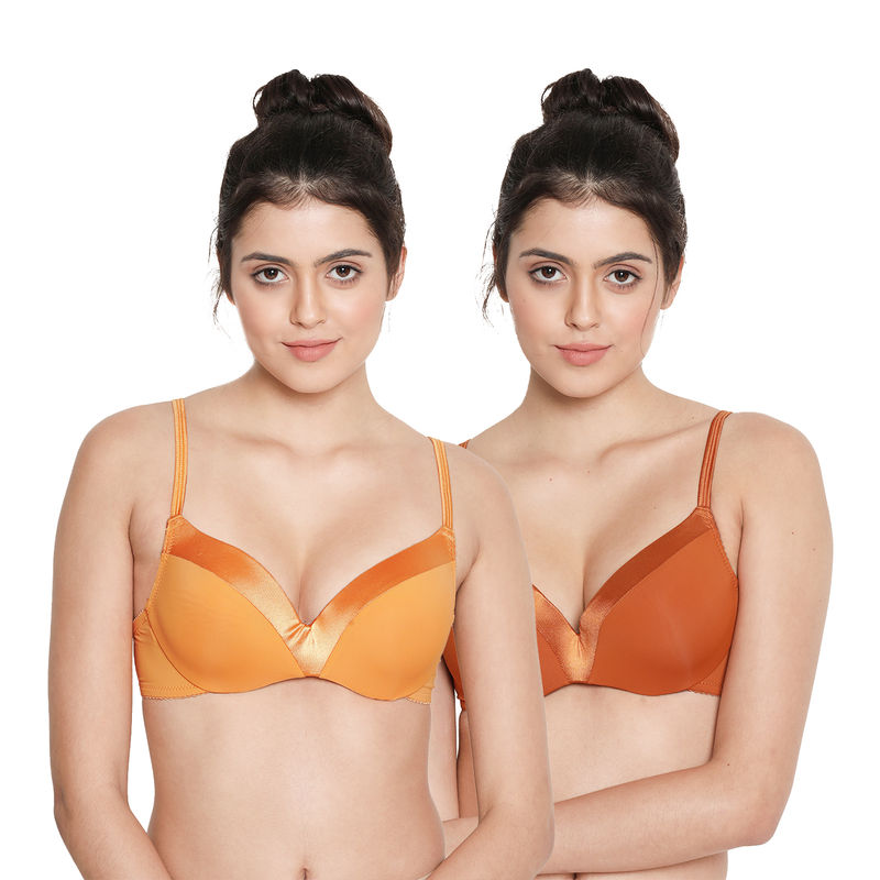 Shyaway Susie Satin Demi-Coverage Under wired Padded Plunge bra- Multicolor(Pack of 2) (30C)