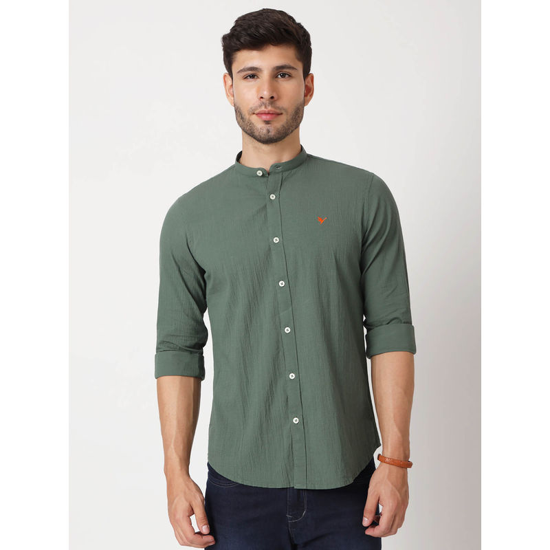 AM SWAN Premium Mens Green Crinkle Cotton Casual Shirt (40)