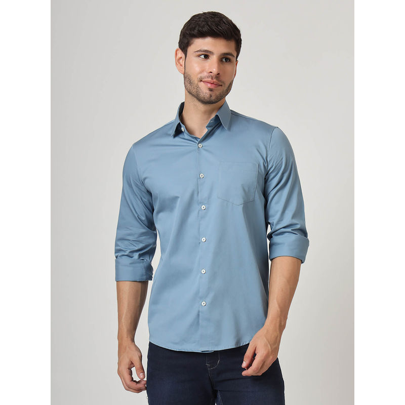 AM SWAN Premium Cotton Lycra Marble Blue Casual Shirt (40)
