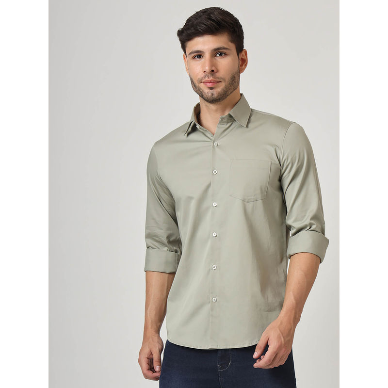 AM SWAN Premium Cotton Lycra Green Casual Shirt (40)