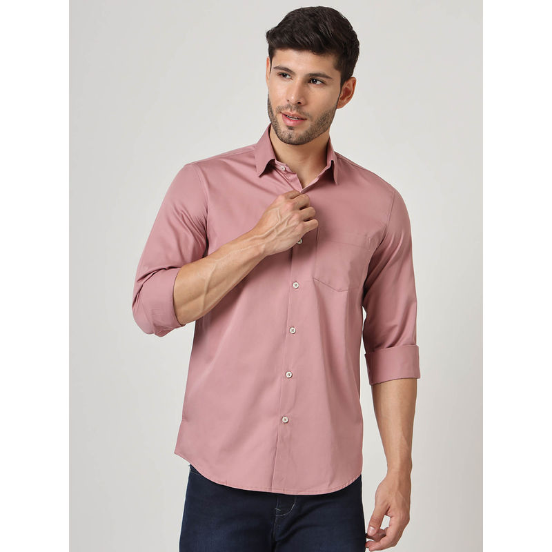 AM SWAN Premium Cotton Lycra Rose Pink Shirt (42)