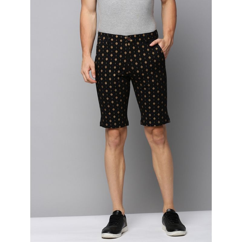 SHOWOFF Mens Knee Length Printed Black Mid-Rise Regular Shorts (28)