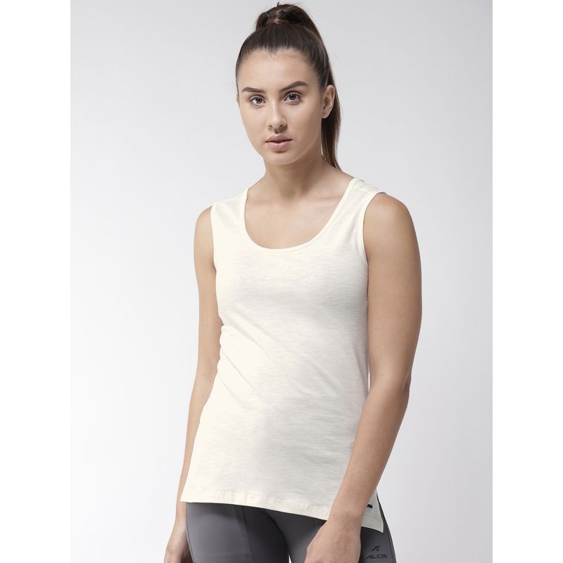 Alcis Women Off-White Solid Pure Cotton Top (XL)