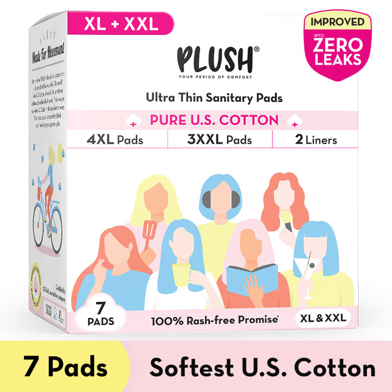 Plush Sanitary Pads 100% Cotton Rash-Free - 4XL + 3XXL+ 2 Free Liners