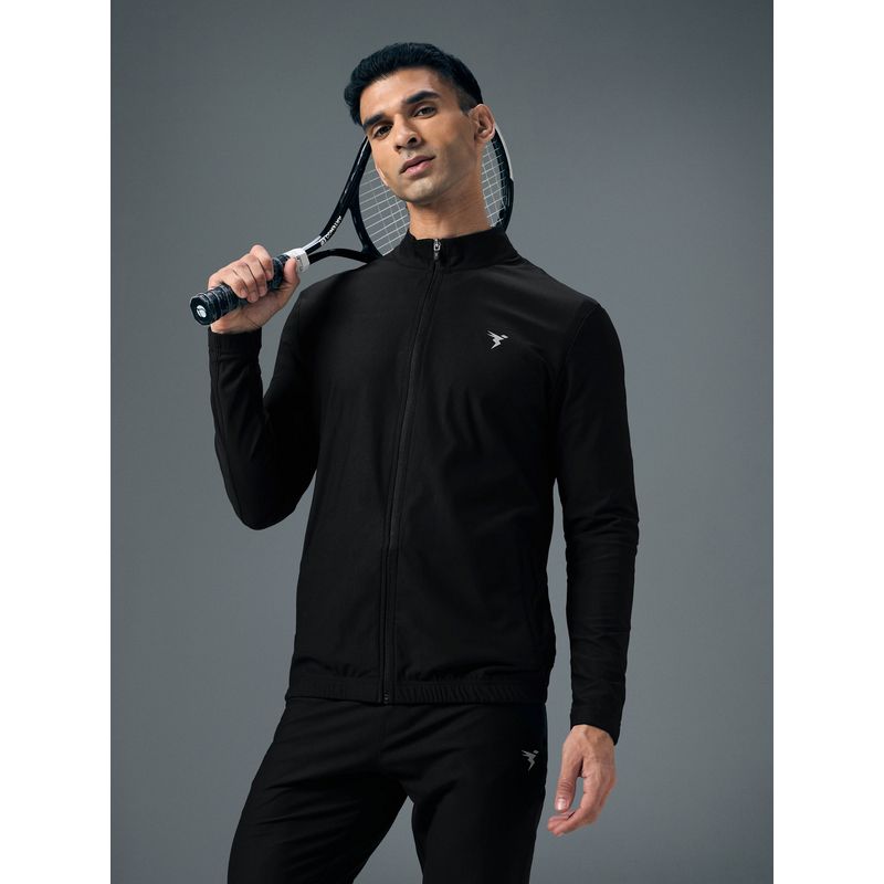 Technosport Men Solid Slim Fit Sports Black Jacket (L)
