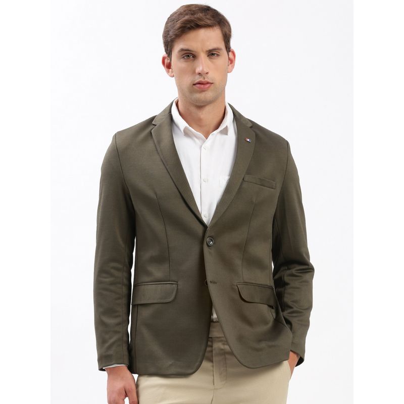 SHOWOFF Mens Notched Lapel Solid Olive Single-Breasted Blazer (S)