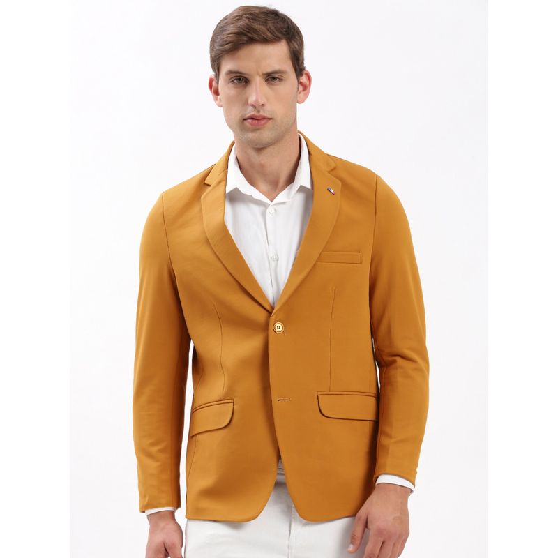 SHOWOFF Mens Notched Lapel Solid Mustard Single-Breasted Blazer (XL)