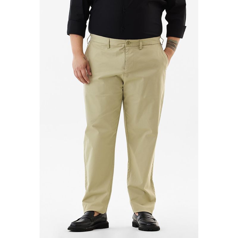 Snitch Beige Plain Regular Plus Size Trouser For Men (44)