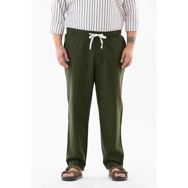 Snitch Green Solid Regular Plus Size Trouser For Men (50)