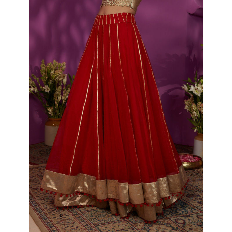 Gajra Gang Guilded Goddess Red Double Layered Organza Skirt GGSRT08 (XS)