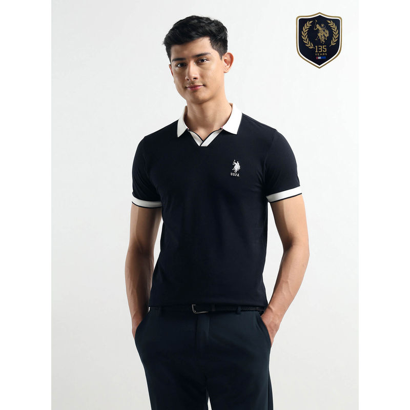 U.S. POLO ASSN. Men Navy Blue Regular Fit Solid Polo T-Shirt (S)