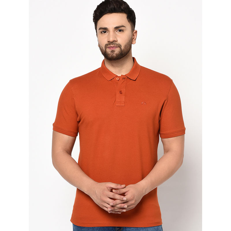 98 Degree North Rust Solid Polo T-Shirt (M)
