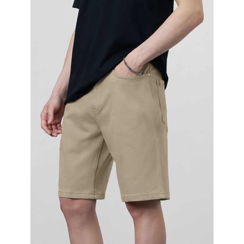 The Souled Store Originals Creamy Beige Men Denim Shorts (28)