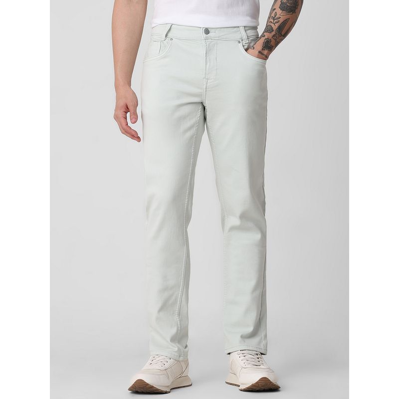 Mufti Light Sage Green Solid Jeans (36)