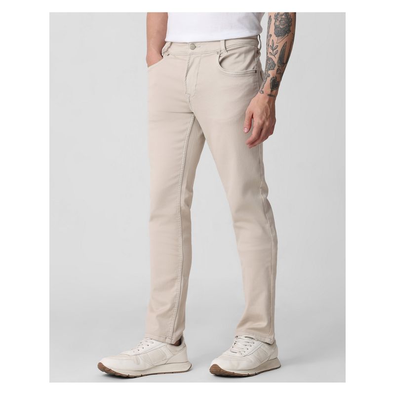 Mufti Light Stone Beige Solid Jeans (28)