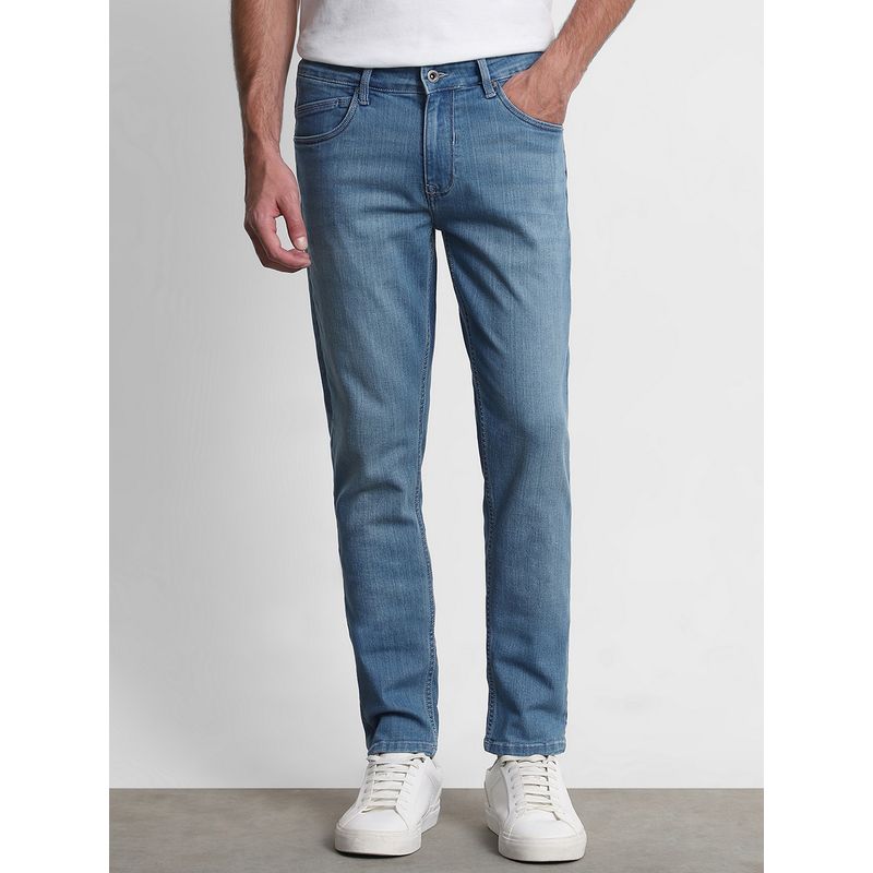 Mufti Washed Mid Blue Solid Jeans (36)