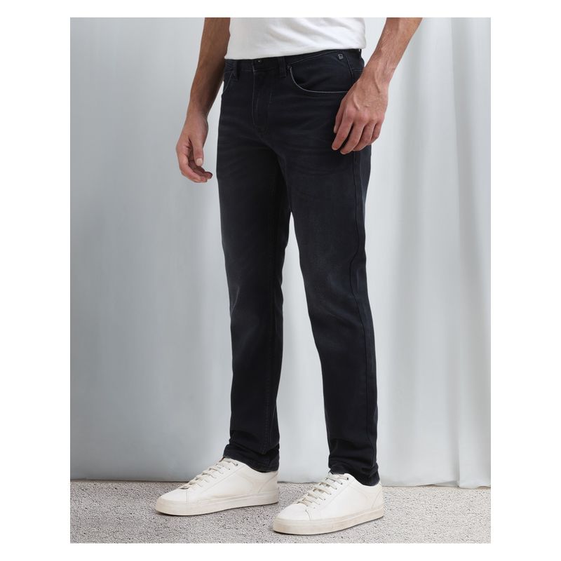 Mufti Washed Charcoal Black Solid Jeans (38)