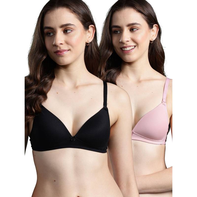 Leading Lady Womens Lightly Padded Non-Wired T-shirt Bra - Multi-Color (Pack of 2) (34D)