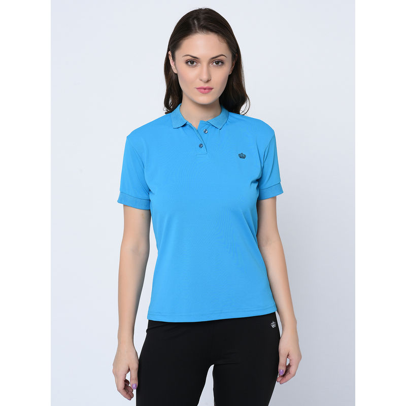 Da Intimo Women Solid Polo Collar T-Shirt - Blue (XS)