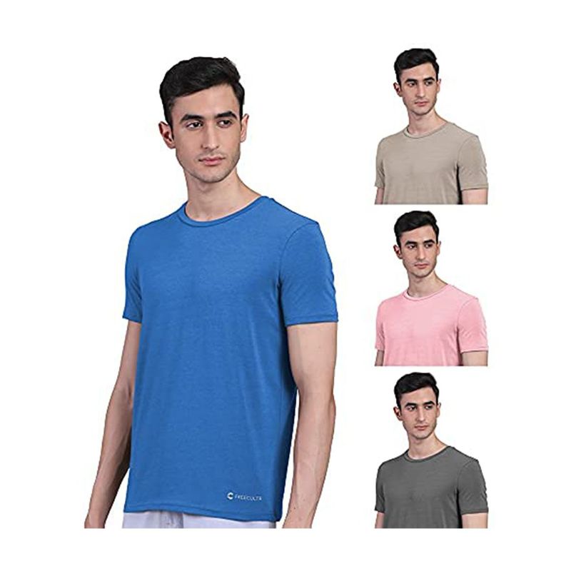 FREECULTR Mens Bamboo Undershirt Anti Microbial Lounge Wear T-Shirt (Pack of 4) (L)
