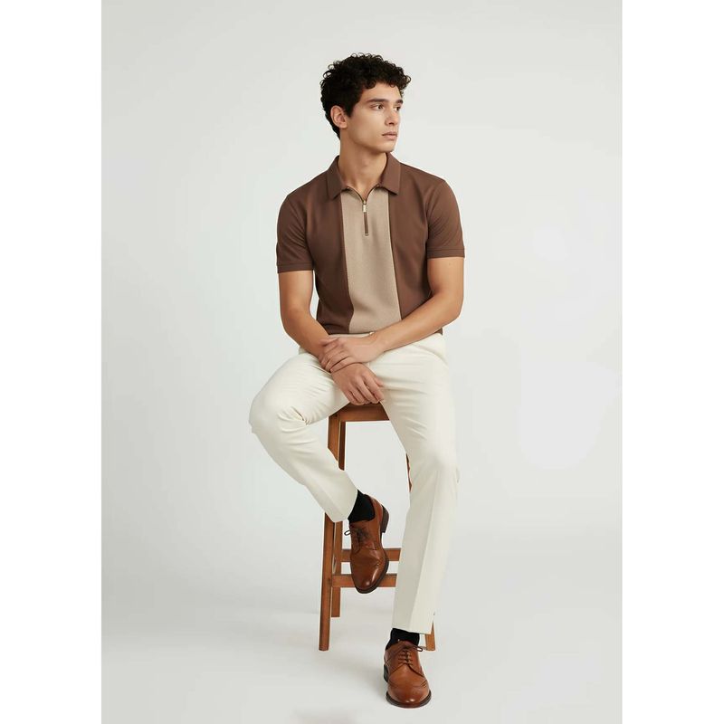 OUTERWORLD Brown Colorblock Collar Neck Men's Polo T-Shirt (S)