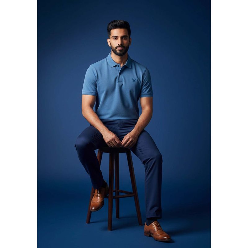 OUTERWORLD Blue Half Sleeve Solid Collar Neck Men's Polo T-Shirt (L)