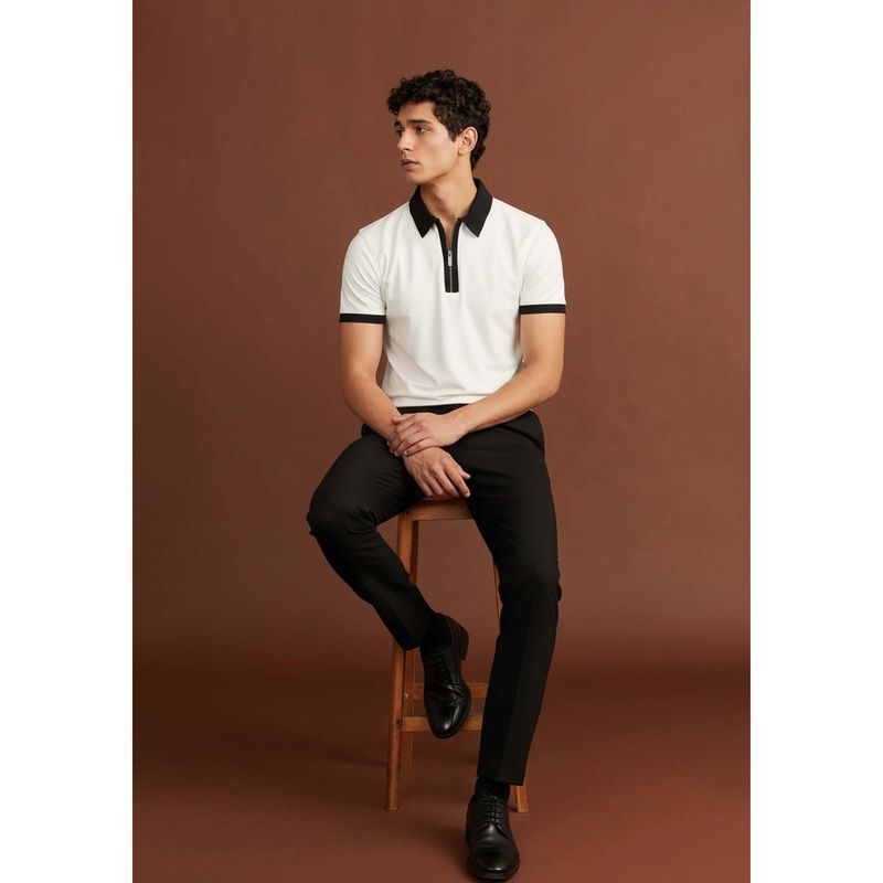 OUTERWORLD White Collar Neck Men's Polo Solid T-Shirt (S)