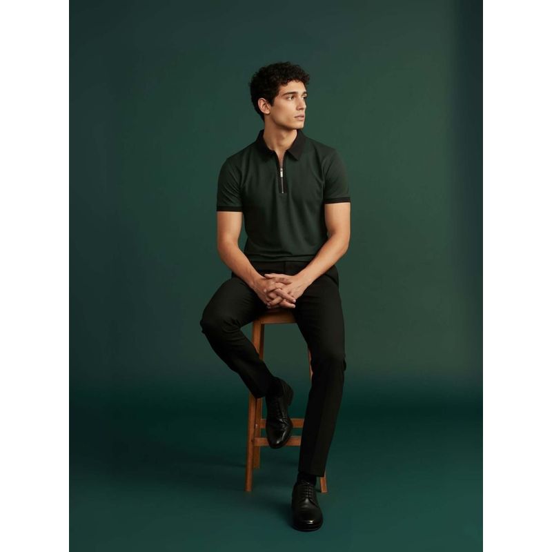 OUTERWORLD Green Solid Collar Neck Men's Polo T-Shirt (S)