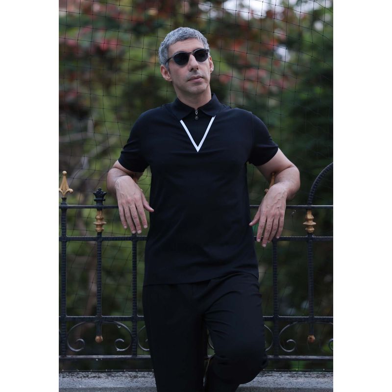 OUTERWORLD Black Solid Half Sleeves Collar Neck Men's Polo T-Shirt (S)