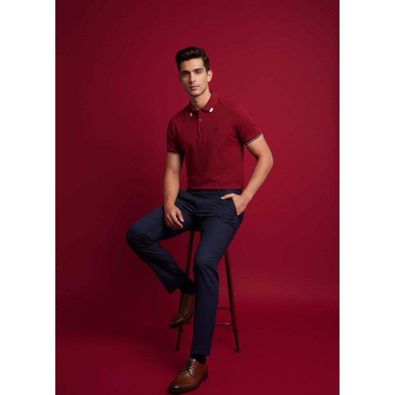 OUTERWORLD Red Solid Collar Neck Men's Polo T-Shirt (S)