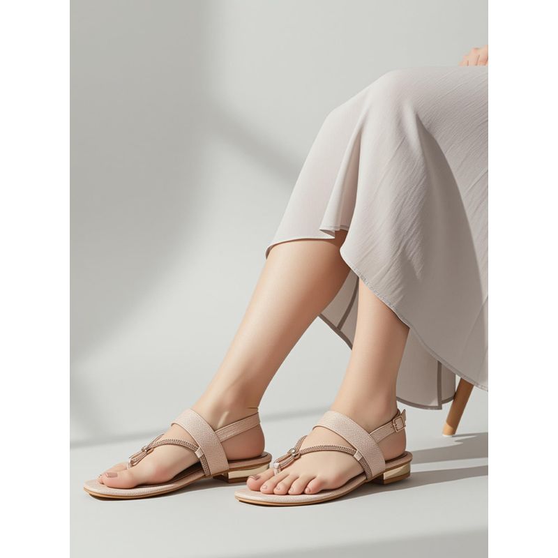 ELLE Women Gold Elegant Shimmer Sandals (EURO 36)