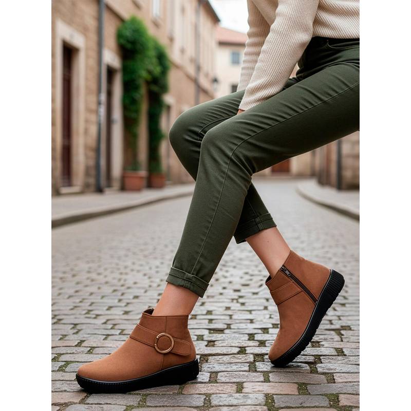 ELLE Women Brown Zipper Accent Ankle Boots (EURO 36)